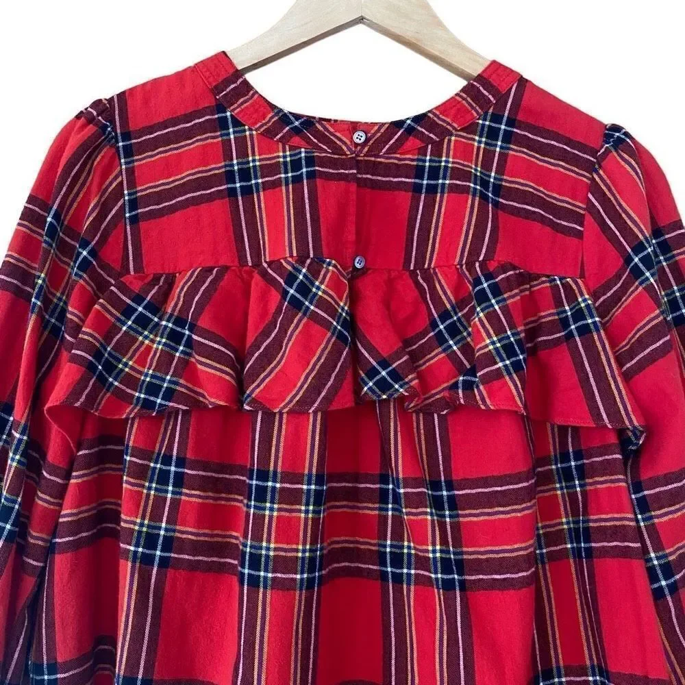 J.crew plaid flannel ruffle top